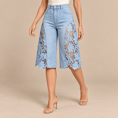 Women's Elowen Floral Cutwork Denim Culottes