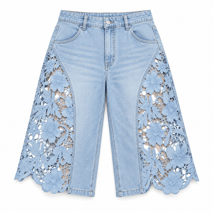 Women's Elowen Floral Cutwork Denim Culottes