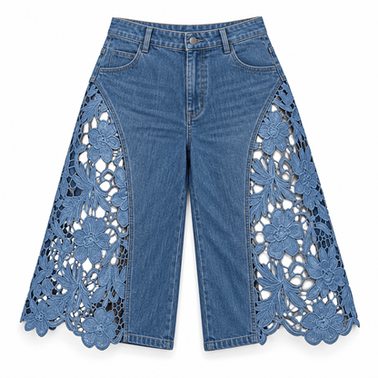 Women's Elowen Floral Cutwork Denim Culottes