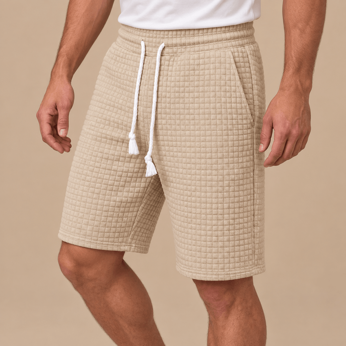 Men's Evander Grid-Texture Leisure Drawstring Shorts