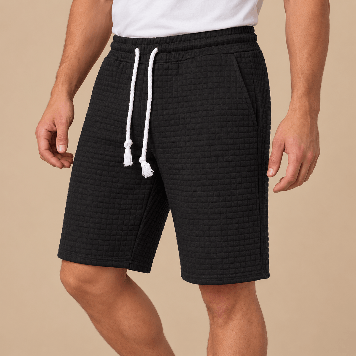 Men's Evander Grid-Texture Leisure Drawstring Shorts