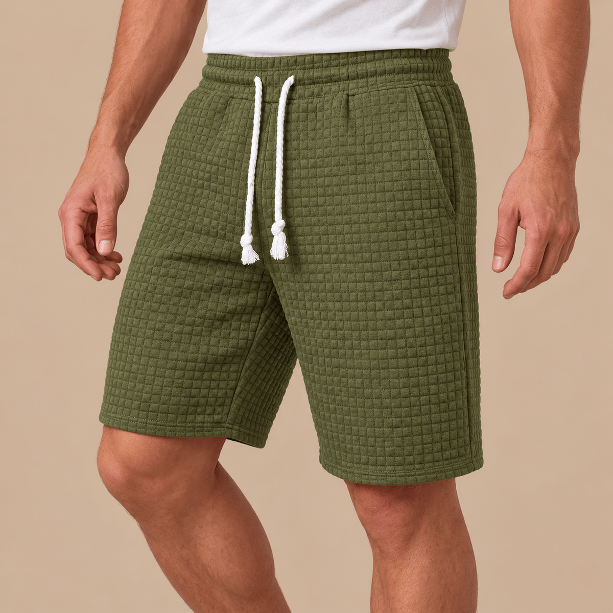 Men's Evander Grid-Texture Leisure Drawstring Shorts
