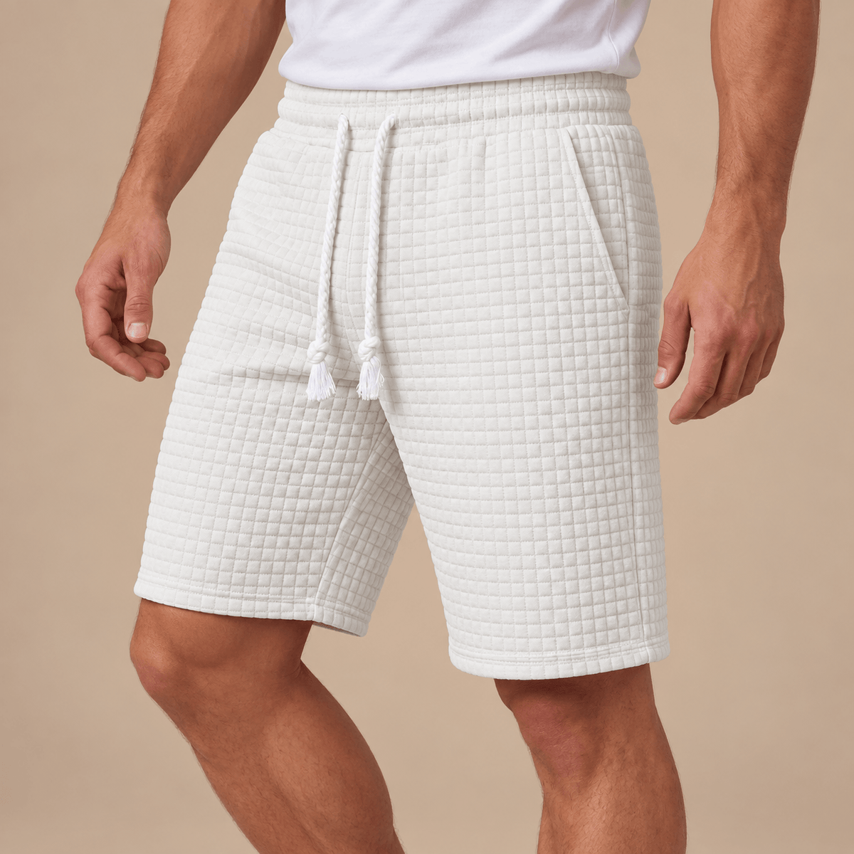Men's Evander Grid-Texture Leisure Drawstring Shorts
