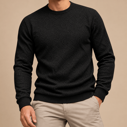 Men's Evander Monogram-Texture Crew Neck Sweater