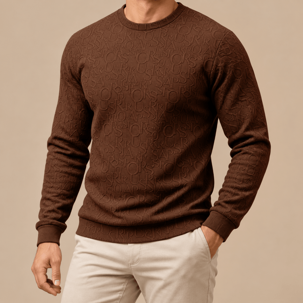 Men's Evander Monogram-Texture Crew Neck Sweater