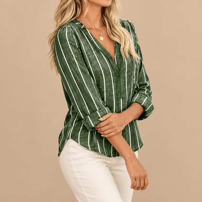 Women's Elara Coastal Stripe Linen Blouse