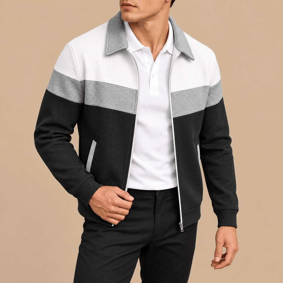 Men's Leandro Waffle-Knit Colour-Block Jacket