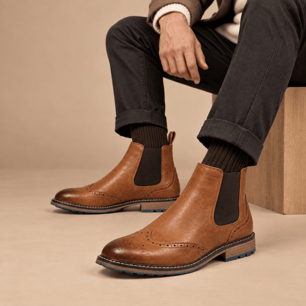 Men's Alaric Brogue Leather-Look Chelsea Boots