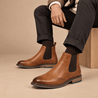 Men's Alaric Brogue Leather-Look Chelsea Boots