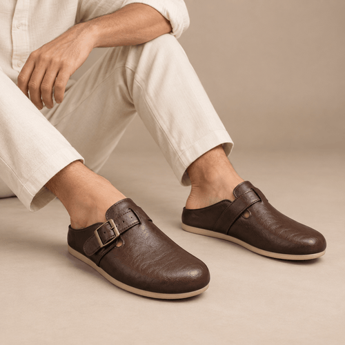 Men's Aurelio Buckled Leather-Look Clog Mules