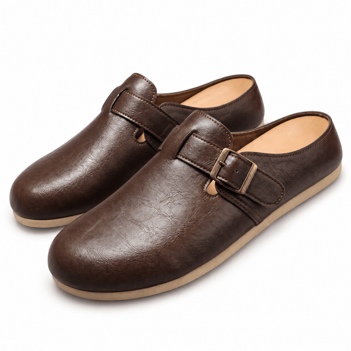 Men's Aurelio Buckled Leather-Look Clog Mules
