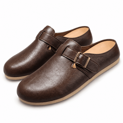 Men's Aurelio Buckled Leather-Look Clog Mules