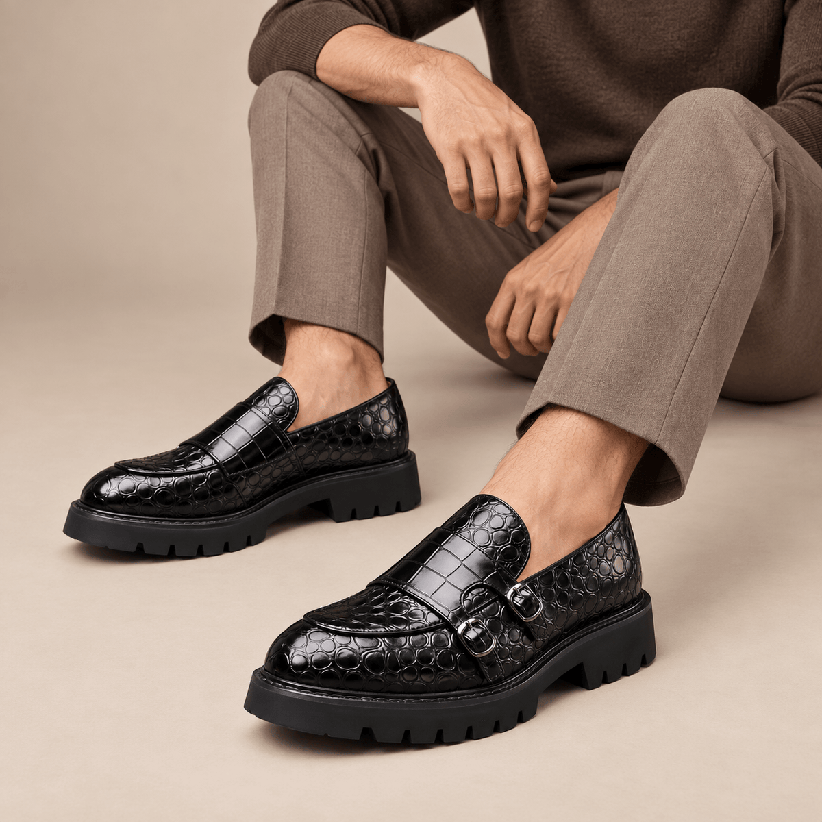Men's Caspian Croc-Embossed Platform Loafers