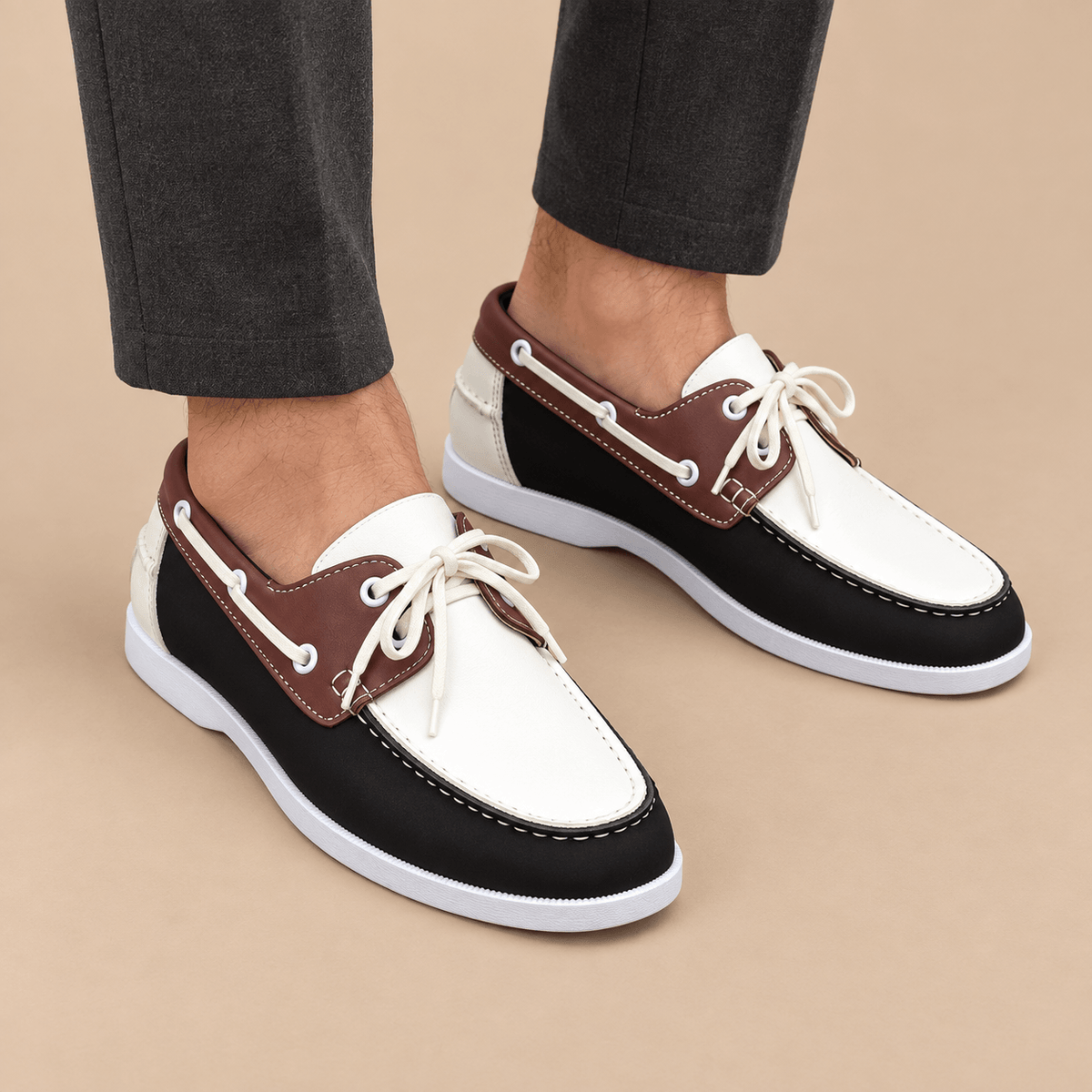 Men's Caspian Nautical Leather-Look Deck Shoes