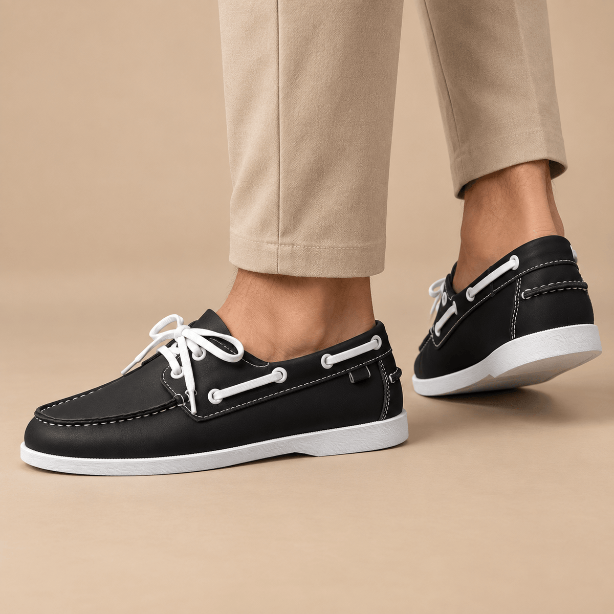 Men's Caspian Nautical Leather-Look Deck Shoes