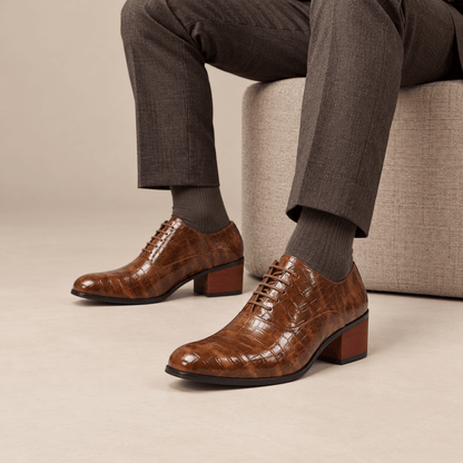 Men's Dorian Croc-Embossed Block-Heel Derby Shoes