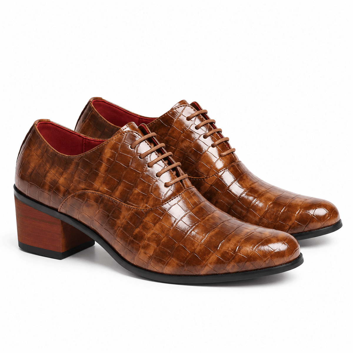 Men's Dorian Croc-Embossed Block-Heel Derby Shoes
