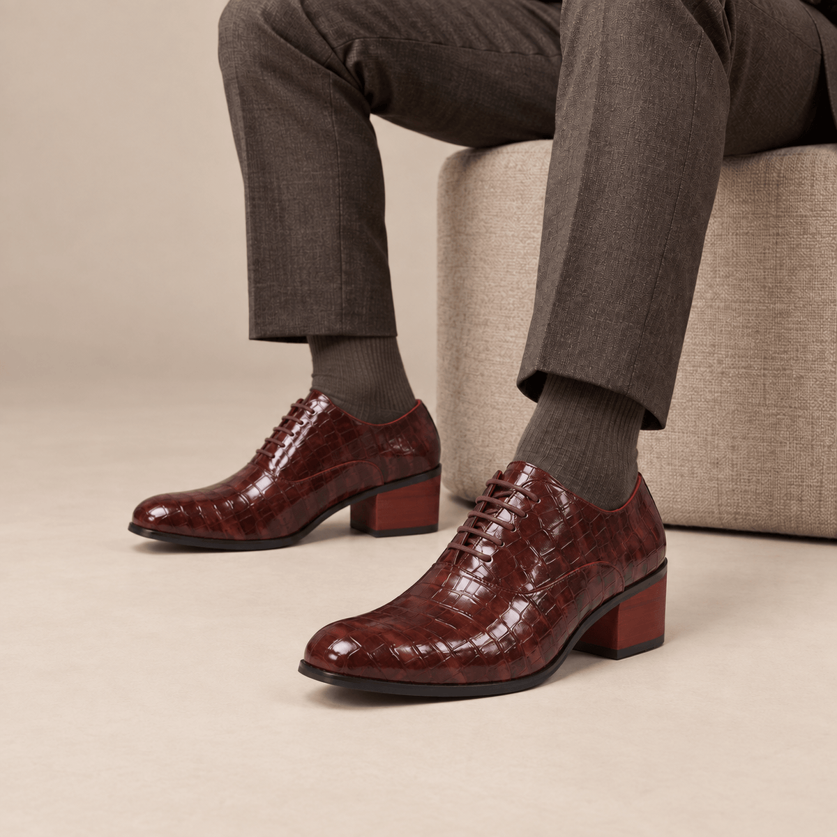 Men's Dorian Croc-Embossed Block-Heel Derby Shoes