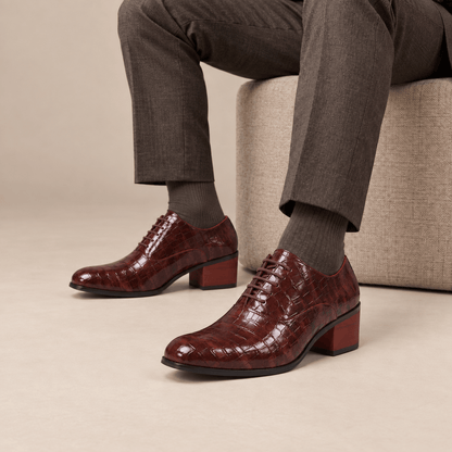 Men's Dorian Croc-Embossed Block-Heel Derby Shoes