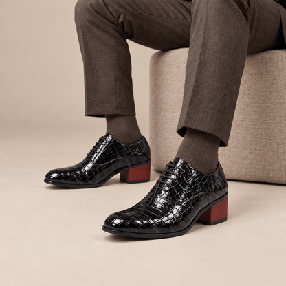 Men's Dorian Croc-Embossed Block-Heel Derby Shoes