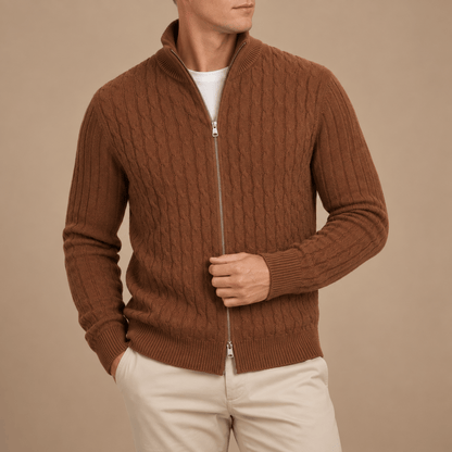 Men's Elias Wool Cable-Knit Zip Cardigan
