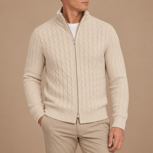 Men's Elias Wool Cable-Knit Zip Cardigan
