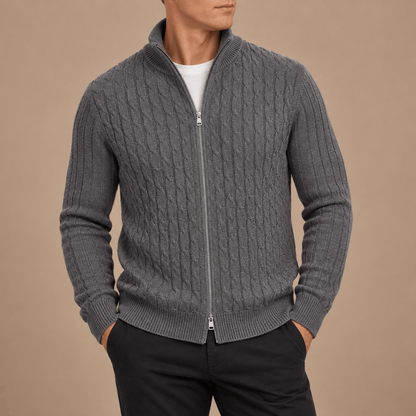Men's Elias Wool Cable-Knit Zip Cardigan