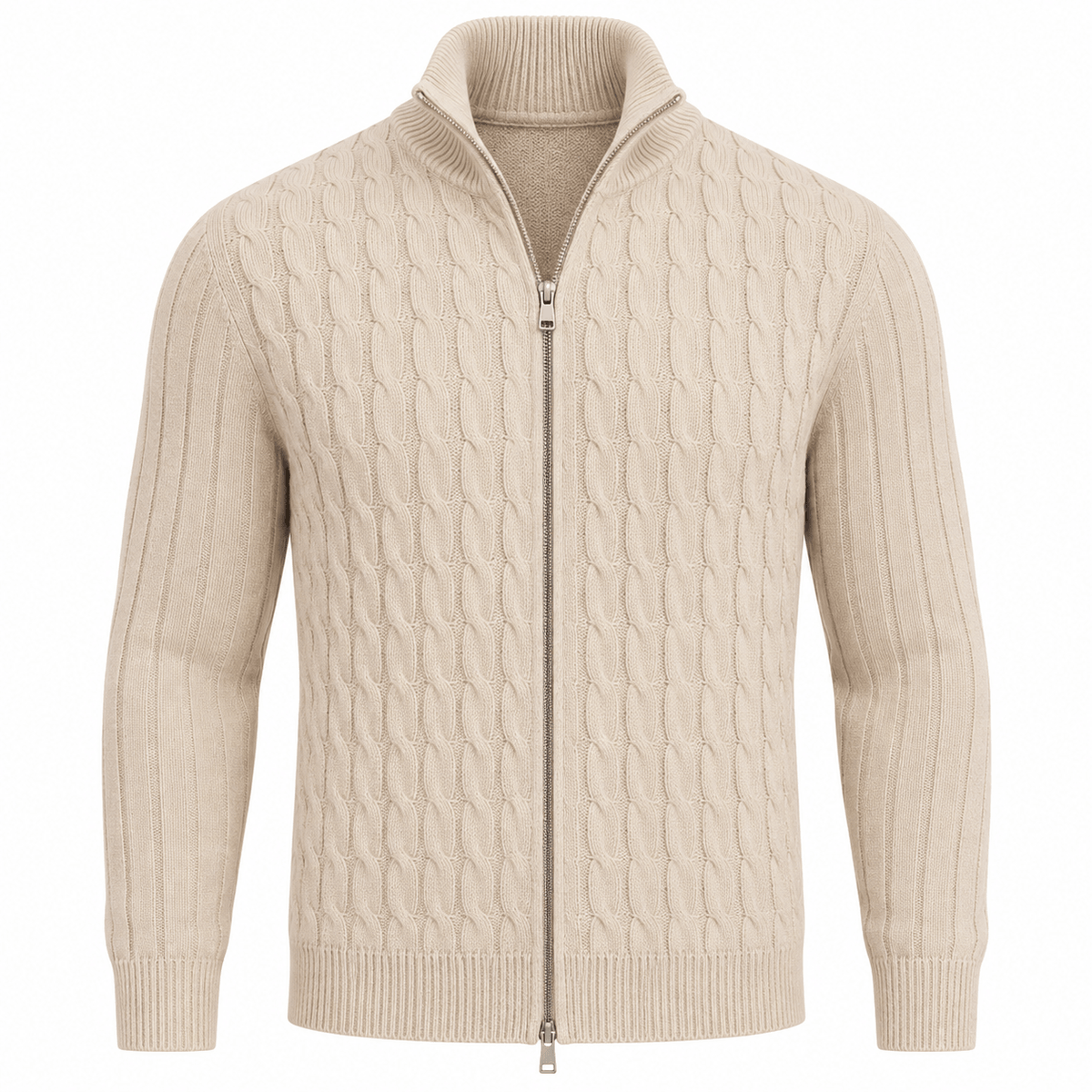 Men's Elias Wool Cable-Knit Zip Cardigan