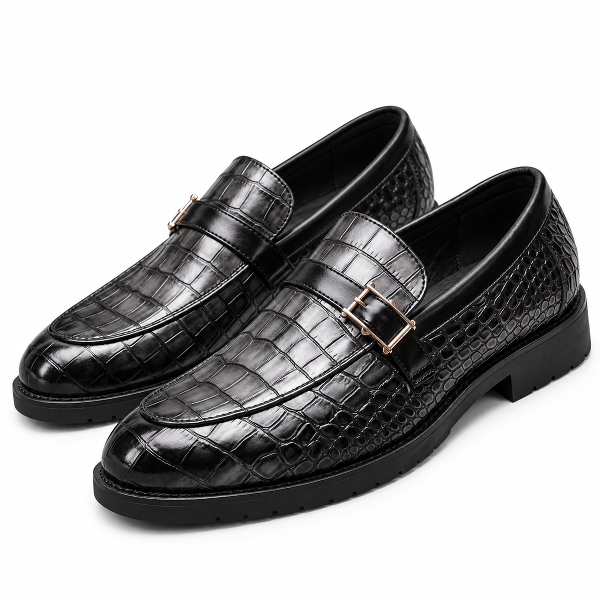 Men's Leandro Croc-Embossed Buckle Dress Loafers