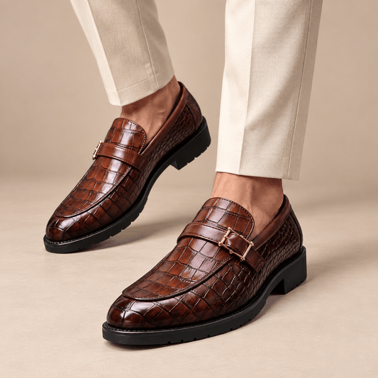 Men's Leandro Croc-Embossed Buckle Dress Loafers
