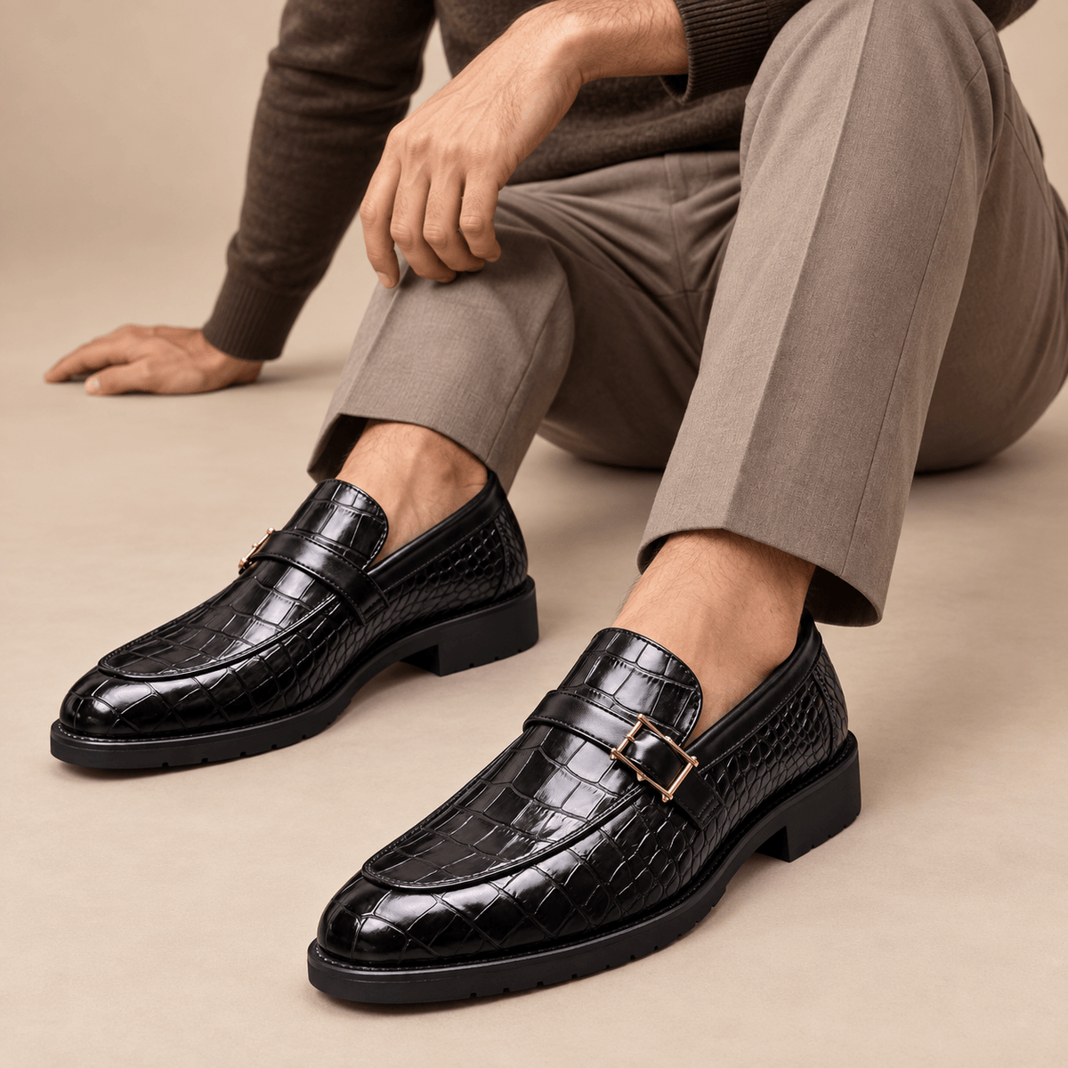 Men's Leandro Croc-Embossed Buckle Dress Loafers