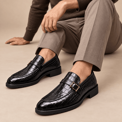 Men's Leandro Croc-Embossed Buckle Dress Loafers
