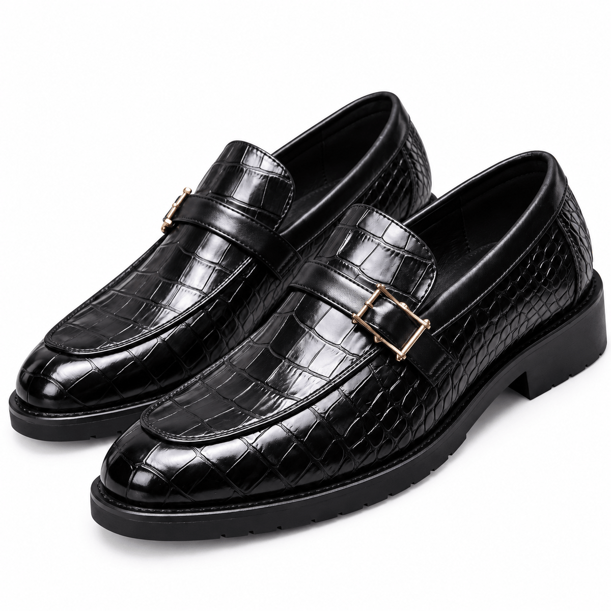 Men's Leandro Croc-Embossed Buckle Dress Loafers