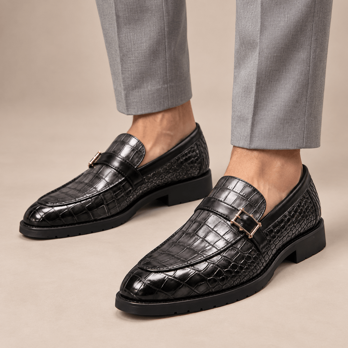 Men's Leandro Croc-Embossed Buckle Dress Loafers