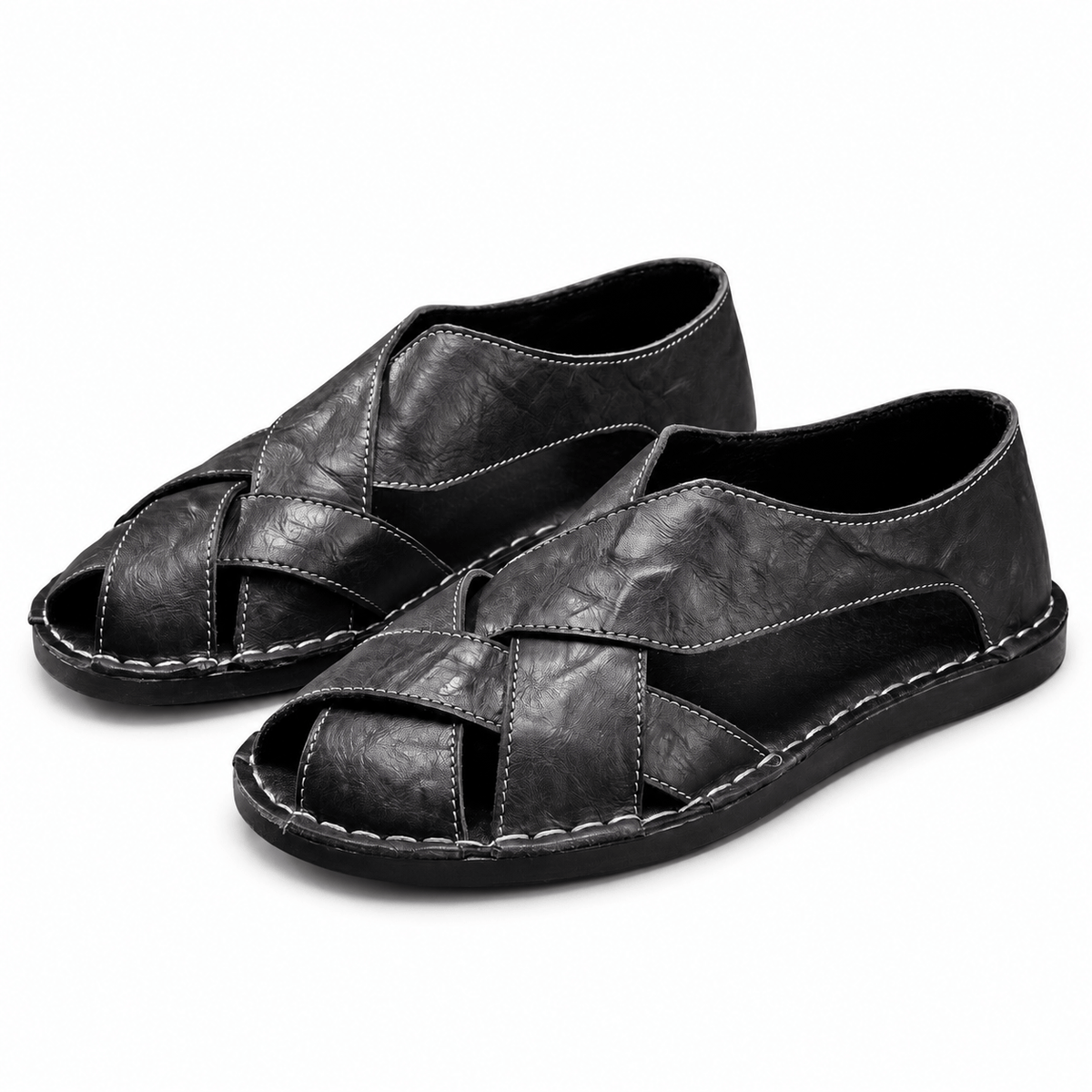 Men's Lorenzo Cross-Strap Leather Slides