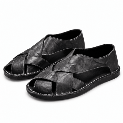 Men's Lorenzo Cross-Strap Leather Slides