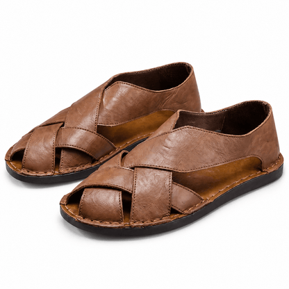 Men's Lorenzo Cross-Strap Leather Slides