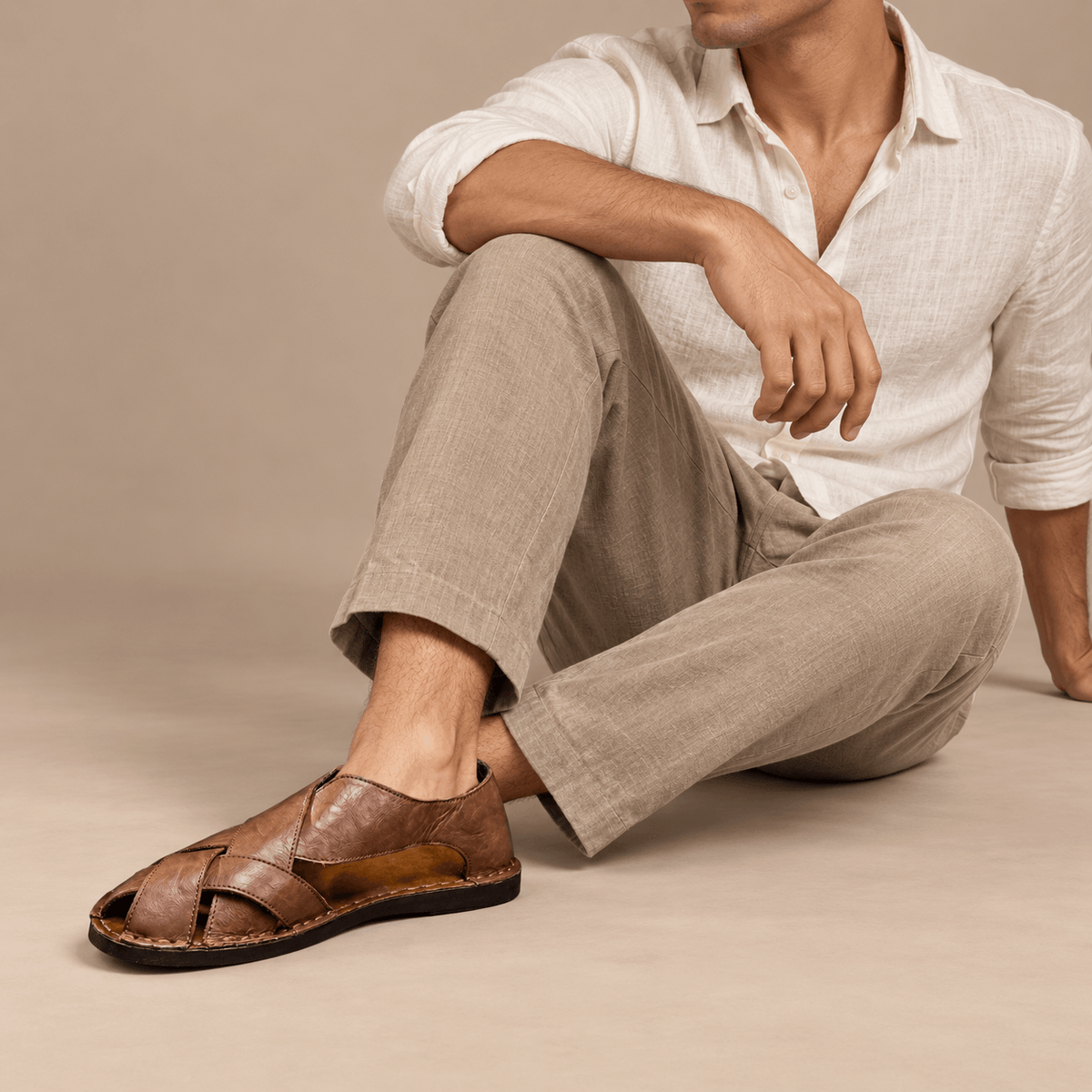 Men's Lorenzo Cross-Strap Leather Slides