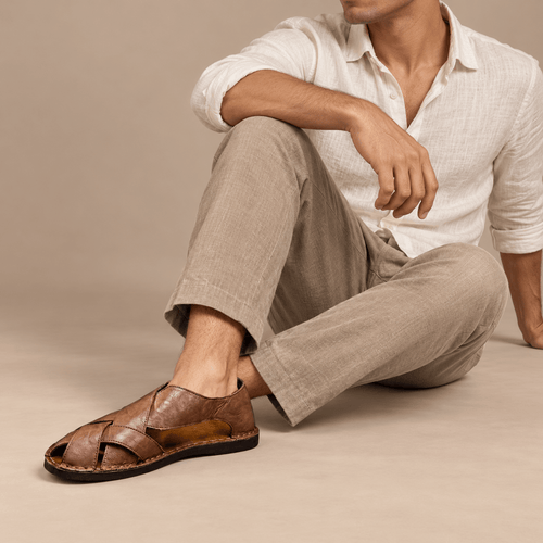 Men's Lorenzo Cross-Strap Leather Slides