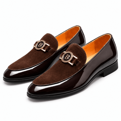 Men's Lucian Crest-Detail Microsuede Dress Loafers