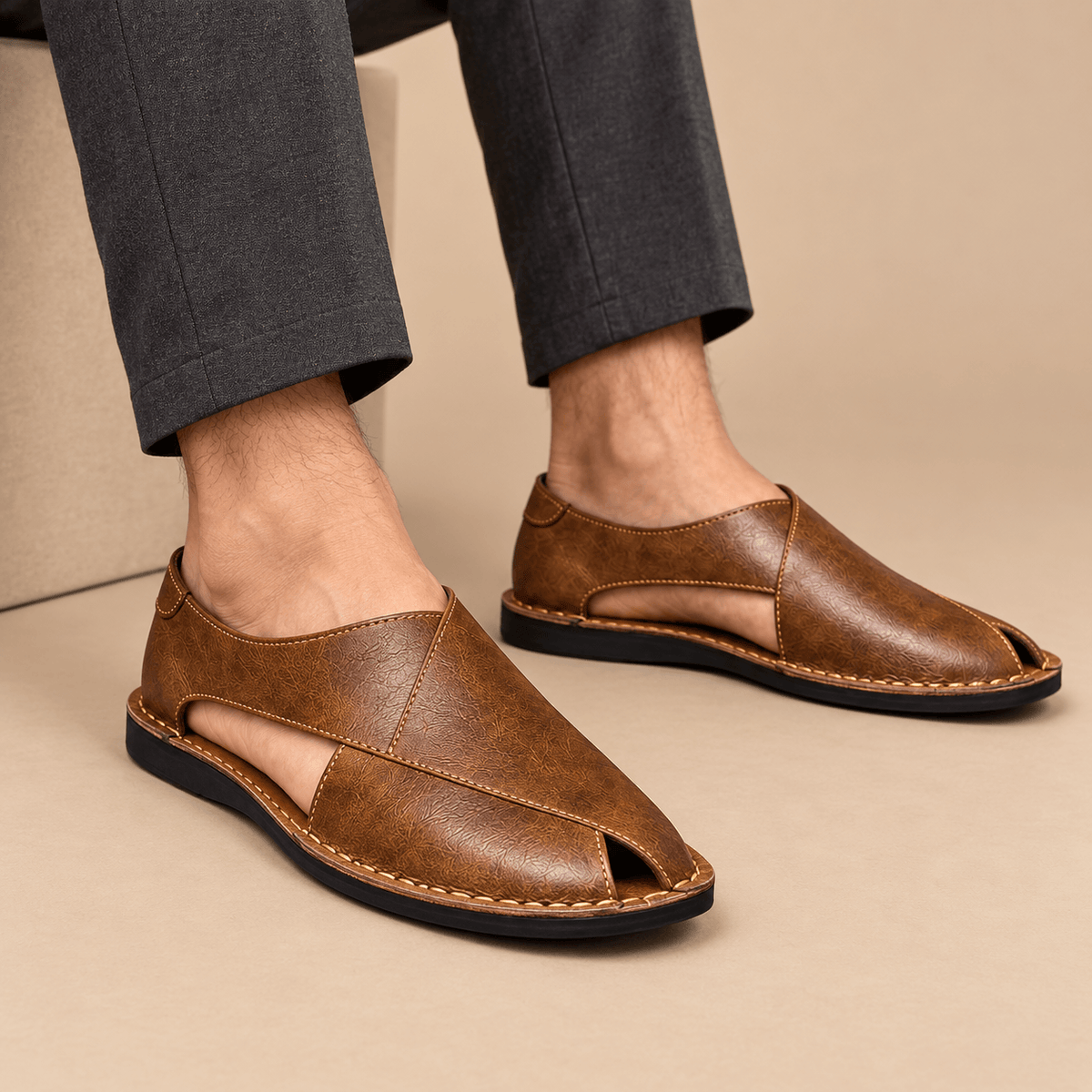 Men's Matteo Handwoven Leather Slide Mules