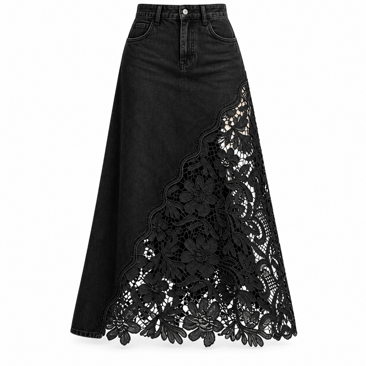 Women's Mirelle Floral Cutwork Denim Maxi Skirt