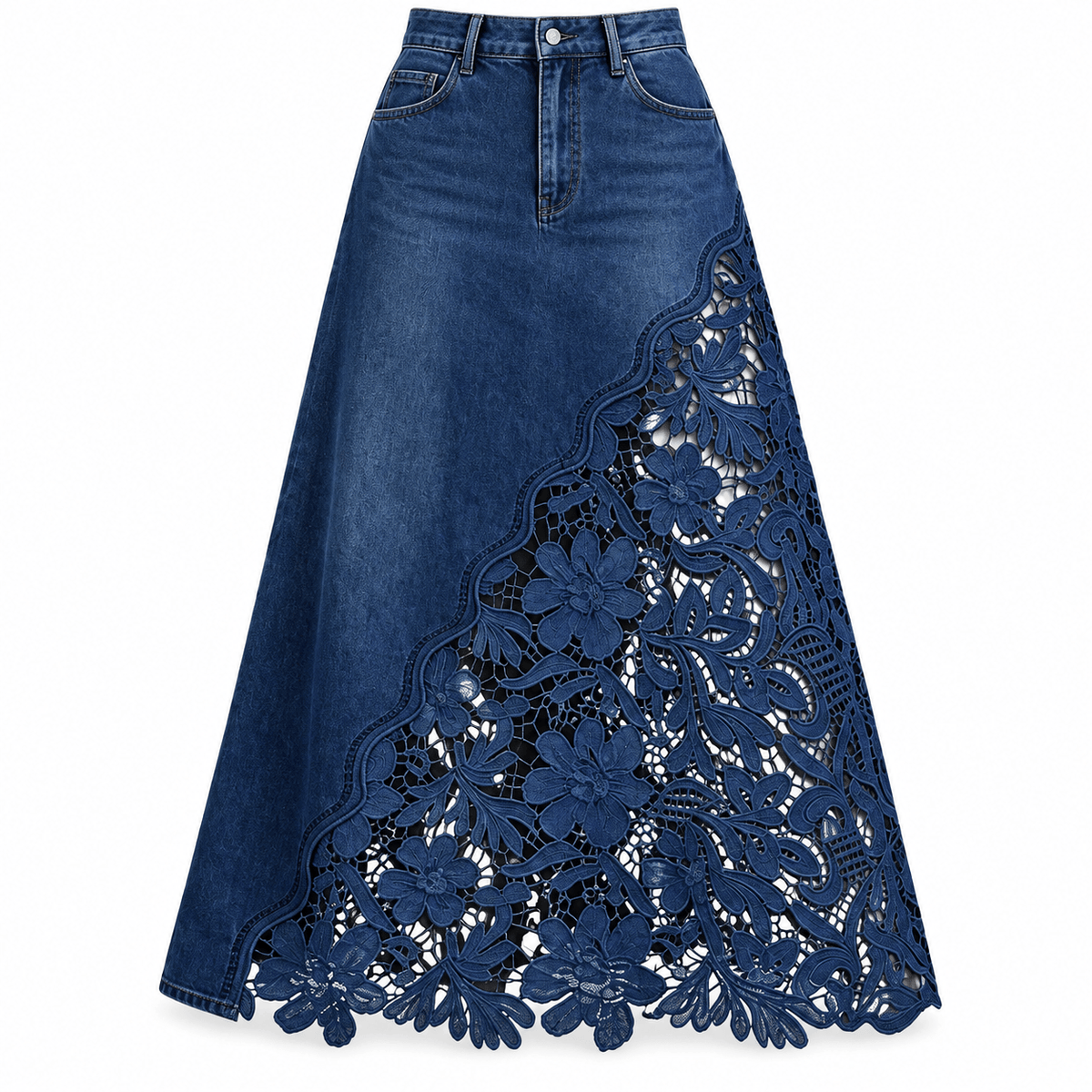 Women's Mirelle Floral Cutwork Denim Maxi Skirt