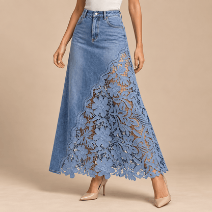Women's Mirelle Floral Cutwork Denim Maxi Skirt