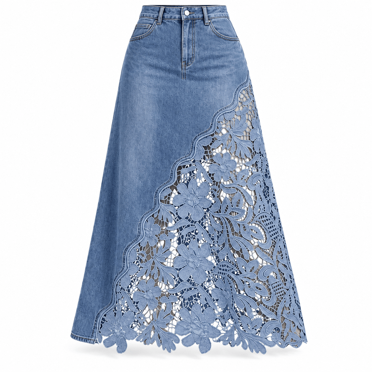 Women's Mirelle Floral Cutwork Denim Maxi Skirt