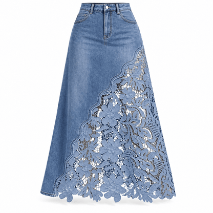 Women's Mirelle Floral Cutwork Denim Maxi Skirt