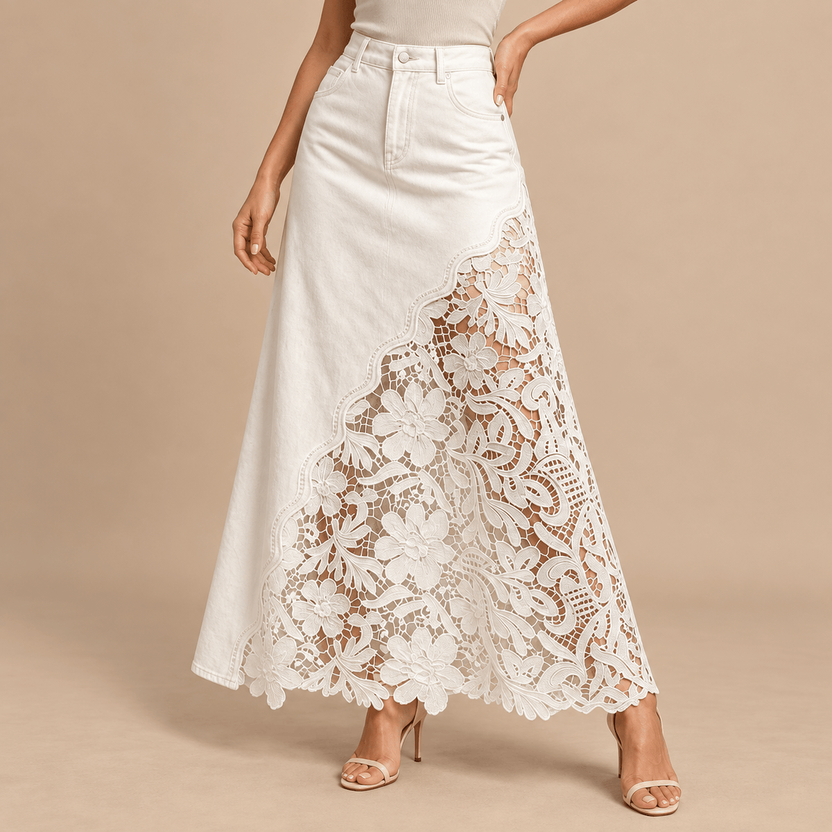 Women's Mirelle Floral Cutwork Denim Maxi Skirt