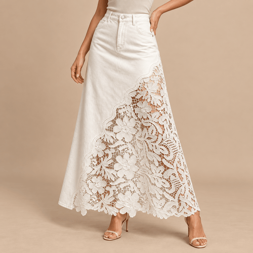 Women's Mirelle Floral Cutwork Denim Maxi Skirt