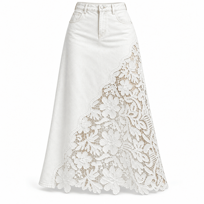 Women's Mirelle Floral Cutwork Denim Maxi Skirt