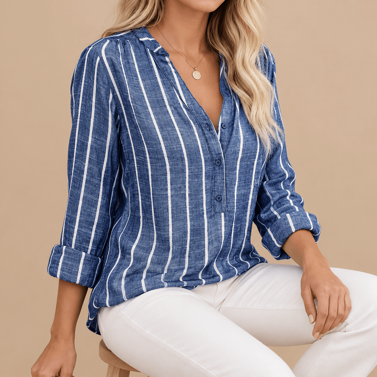 Women's Elara Coastal Stripe Linen Blouse